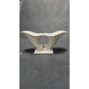 Vintage Abingdon USA Double Cornucopia Vase White Console Planter Pottery